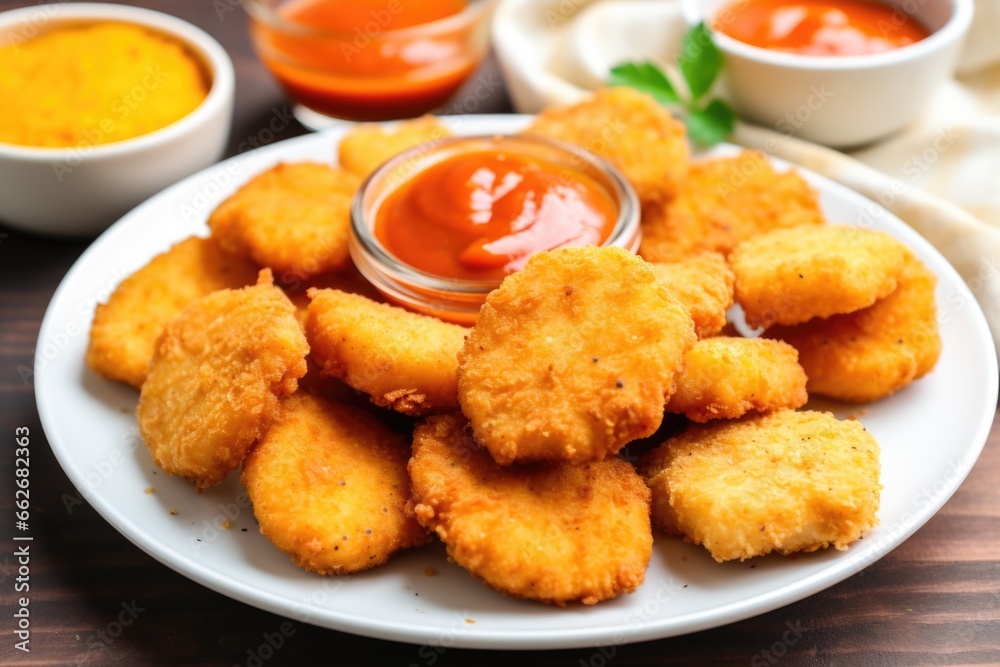 homemade chicken nuggets sitting on a plate homemade chicken nuggets sitting on a plate