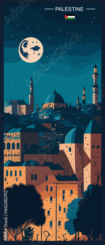Palestine travel poster | banner design | night view | destination