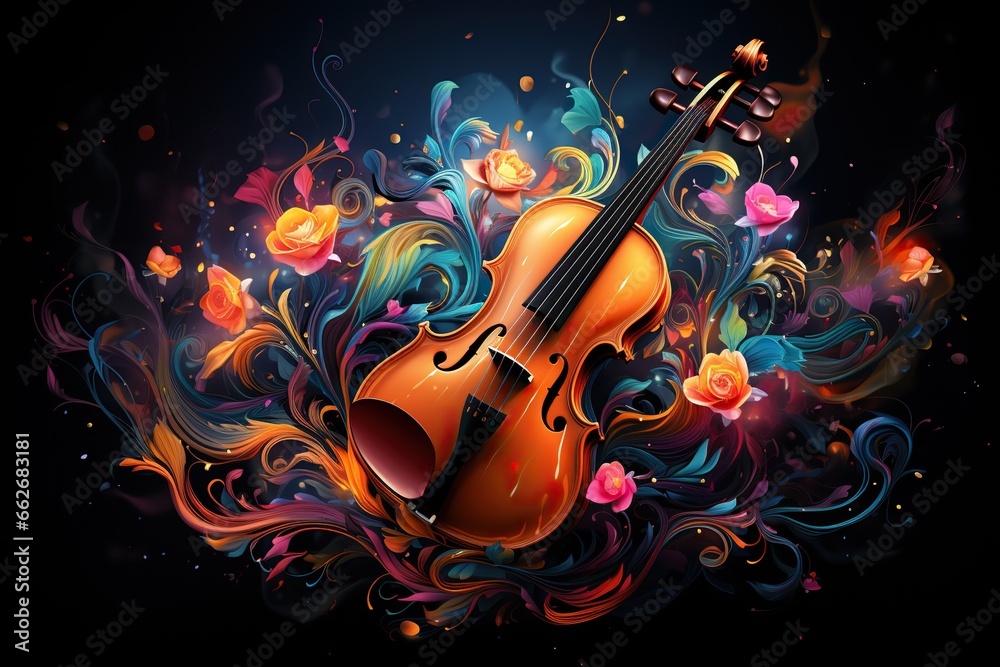 colorful drawing of violins, illustration