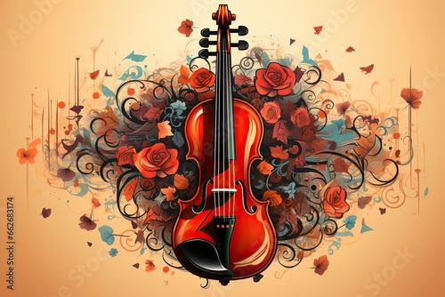 colorful violin painting, illustration