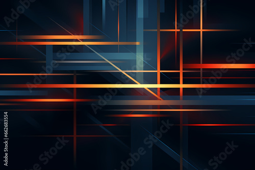 abstract dark duotone blue and orange neon background design with stripes and lines in different shapes as modern technology, data processing, hologram wallpaper - generative ai
