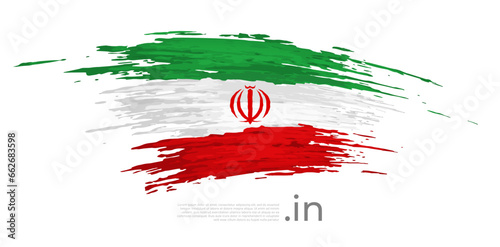 Iran flag. Brush strokes, grunge. Stripes colors of the iranian flag on a white background. Vector design national poster, template. Place for text. State patriotic banner of iran, cover. Copy space