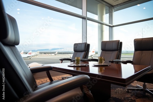 detail of a professional conference room in an airport vip lounge