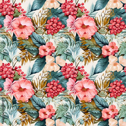 Seamless summer floral pattern background looking like unfinished watercolors, berry fruit, grunge abstract art background, fashionable print for textiles, wallpaper and packaging