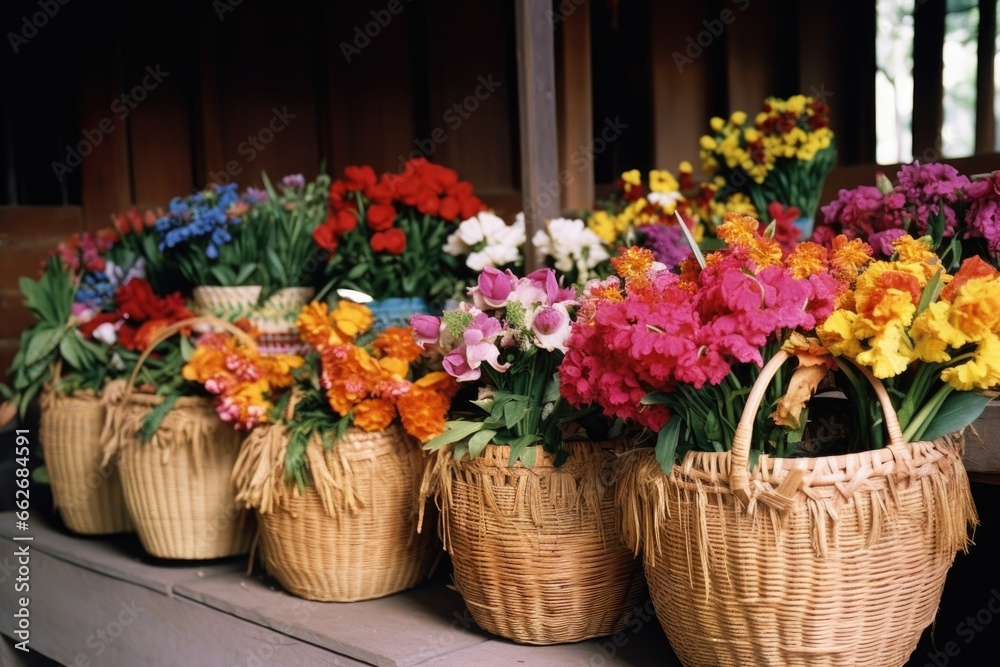 overflowing baskets of flowers for a cultural gathering