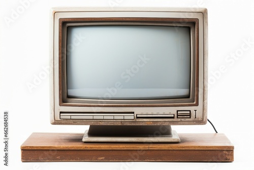 Close-Up of Vintage Computer Monitor on White Isolated Background.