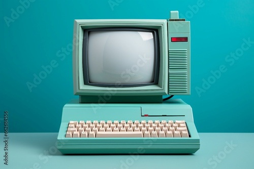 Retro Computer Art on Blue Background, photo