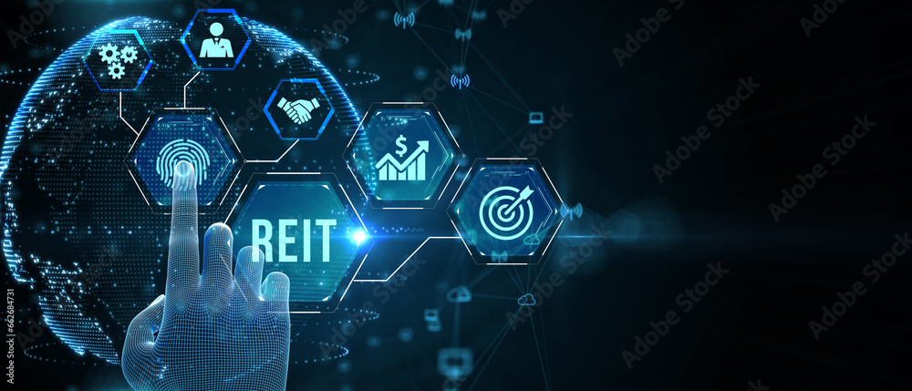 REIT Real estate investment fund ETF Financial stock market. 3d illustration REIT Real estate investment fund ETF Financial stock market. 3d illustration