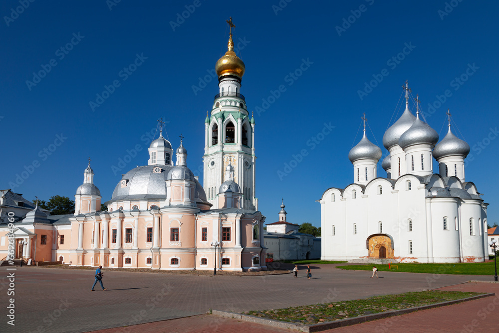 View of the Vologda Kremlin with the bell tower and the cathedrals of St. Sophia and the Resurrection of Christ. Vologda, Russia