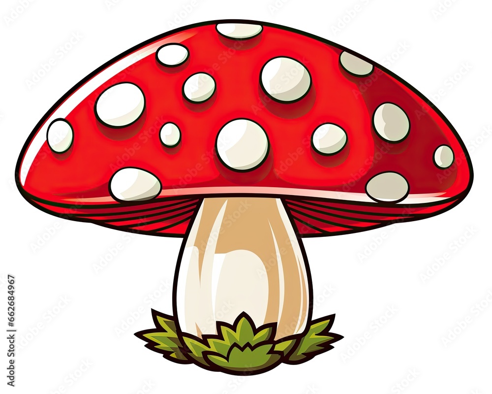 Whimsical Red Mushroom with Playful Polka Dots in a Simple Illustrative Style - Generative AI Whimsical Red Mushroom with Playful Polka Dots in a Simple Illustrative Style - Generative AI