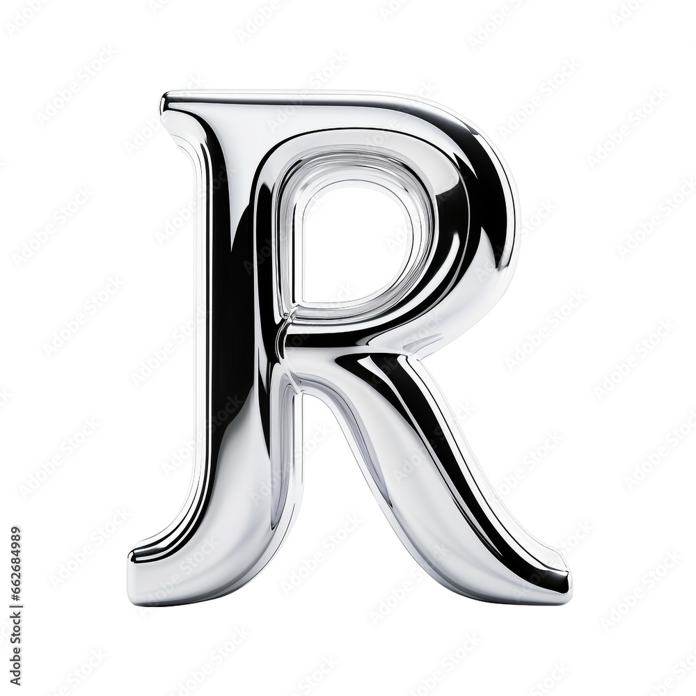 Glossy alphabet R, isolated.
Generative Ai image.