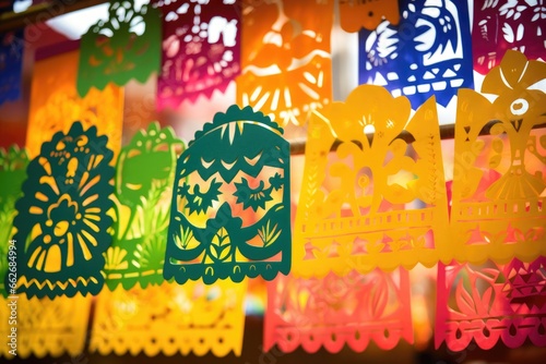 ornate paper cutouts papel picado with intricate patterns © altitudevisual