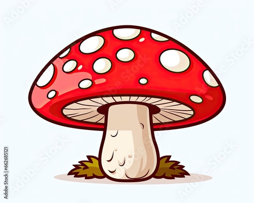 Whimsical Red Mushroom with Playful Polka Dots in a Simple Illustrative Style - Generative AI