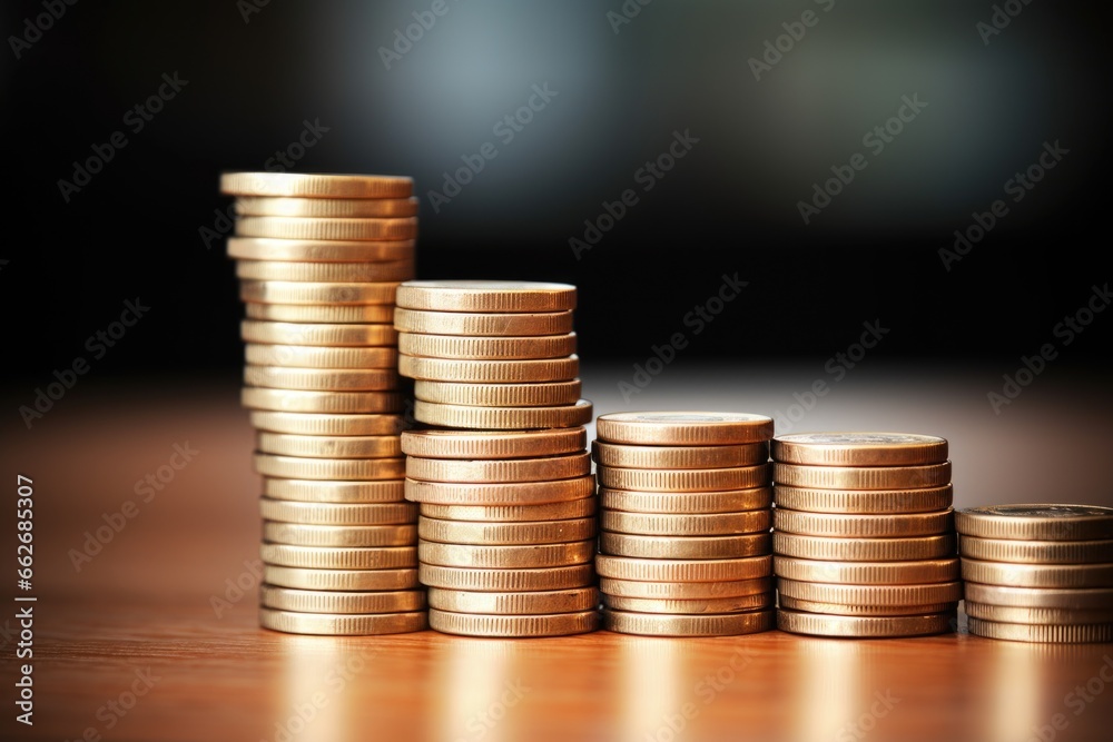 stacks of coins with a diminishing pattern, representing reducing debt stacks of coins with a diminishing pattern, representing reducing debt
