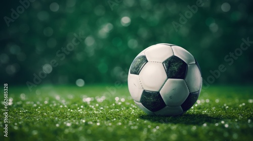 Soccer ball on green grass, Generative AI © AIExplosion