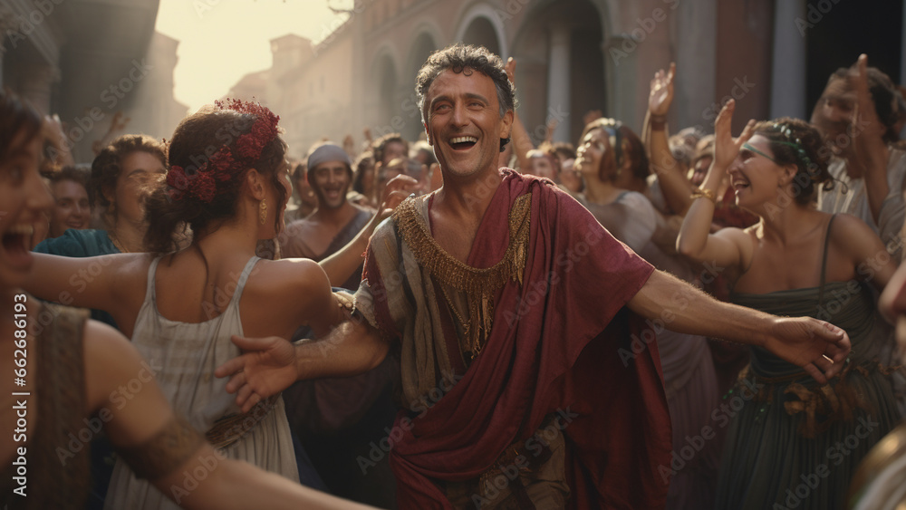 People dancing at a festival in ancient Rome