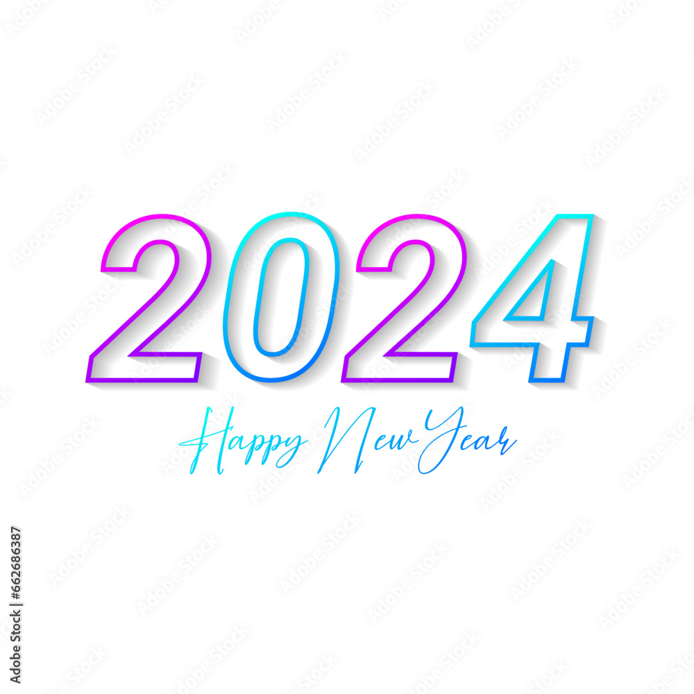 2024 new year. 2024 Happy New Year numbers with gradient color post. 3D