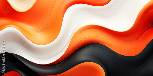 Orange, white, black, wavy background. Generative Ai image.
