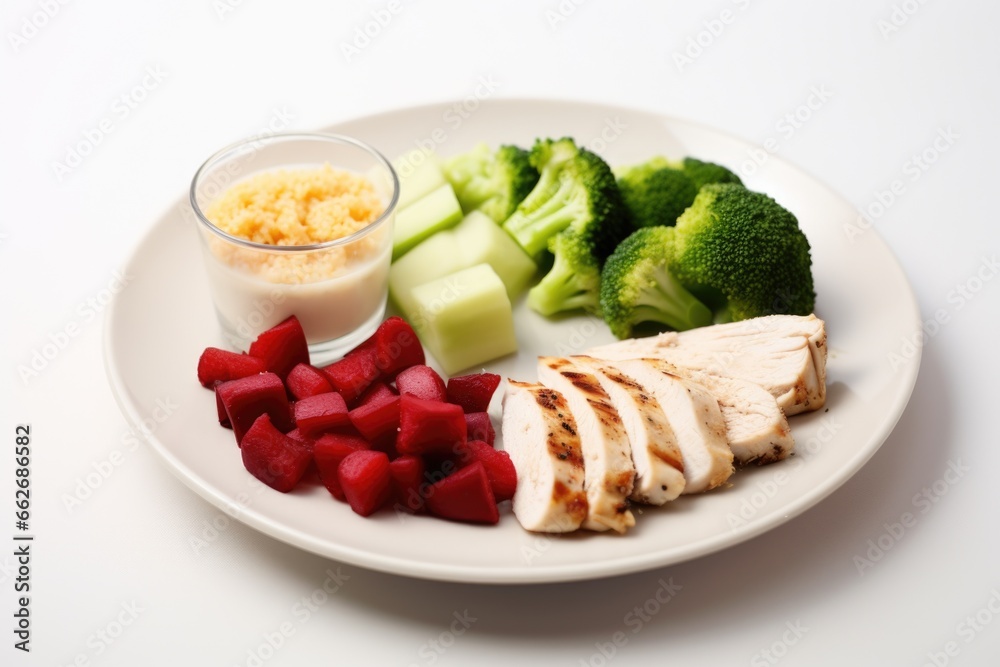plate with small measured portions of a low-calorie meal plate with small measured portions of a low-calorie meal
