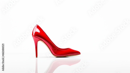 Red high heel, white background. Generative Ai image.
