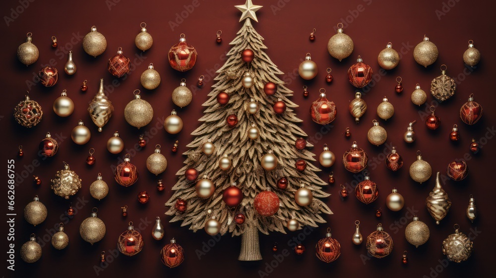 Festive Christmas Tree Family with Red and Gold Decorations on Green Background for Mock-Up Template Design Festive Christmas Tree Family with Red and Gold Decorations on Green Background for Mock-Up Template Design