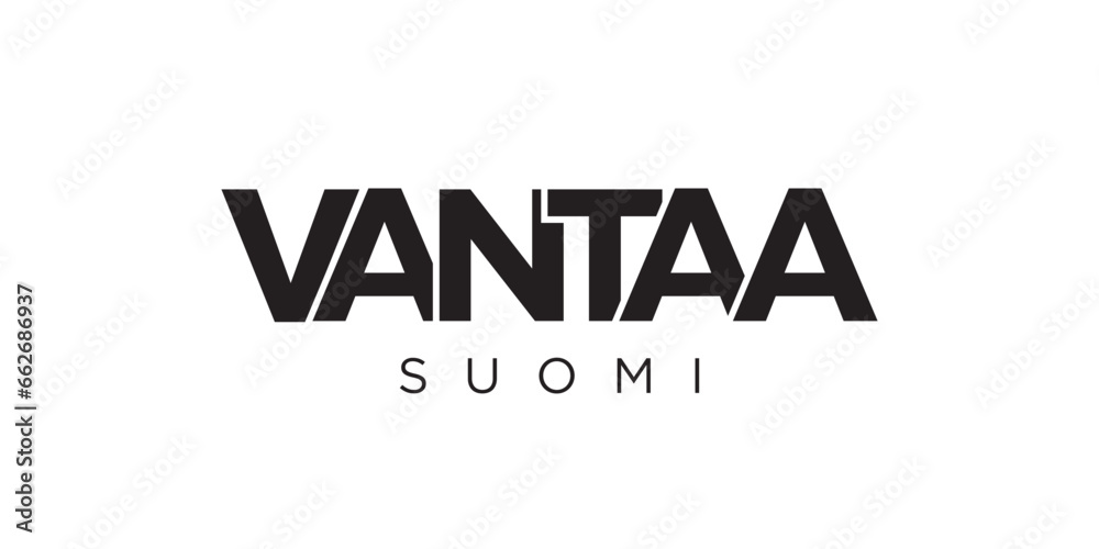 Vantaa in the Finland emblem. The design features a geometric style, vector illustration with bold typography in a modern font. The graphic slogan lettering. Vantaa in the Finland emblem. The design features a geometric style, vector illustration with bold typography in a modern font. The graphic slogan lettering.
