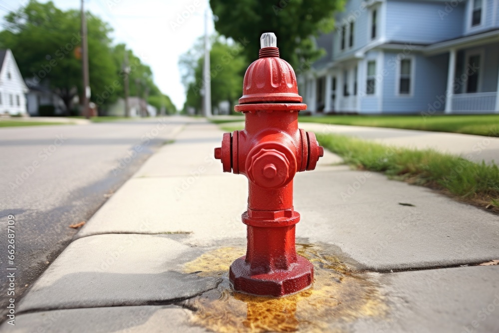 fire hydrant on a sidewalk with a hose attached fire hydrant on a sidewalk with a hose attached
