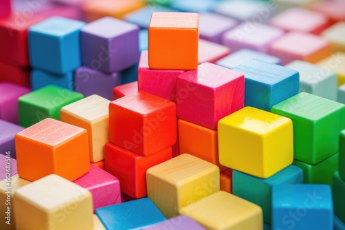 multi-colored toy blocks stacked neatly