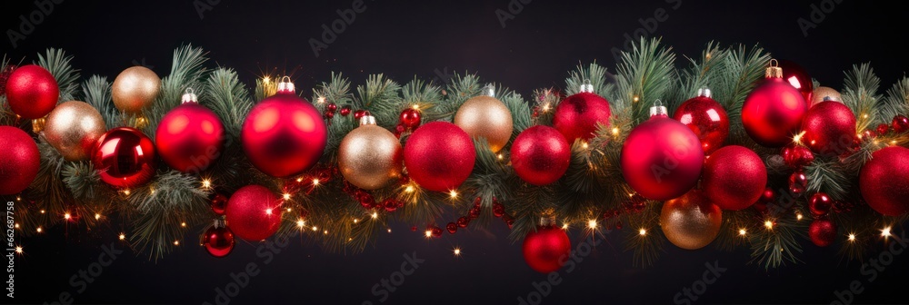 Festive Christmas Border with Red Ball Decorations on Green Tree Branches for a Merry New Year - Isolated PNG on Transparent Background Festive Christmas Border with Red Ball Decorations on Green Tree Branches for a Merry New Year - Isolated PNG on Transparent Background