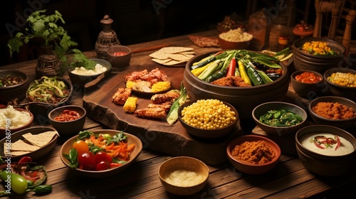 traditional thai food, a wooden table topped with plates of food,