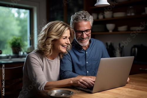 Happy Middle-Aged Pair Successfully Handling Finances Online