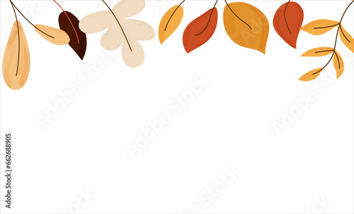 Colorful autumn background with fall leaves. Leaf frame design template. Horizontal vector illustration for banner, poster, greeting card