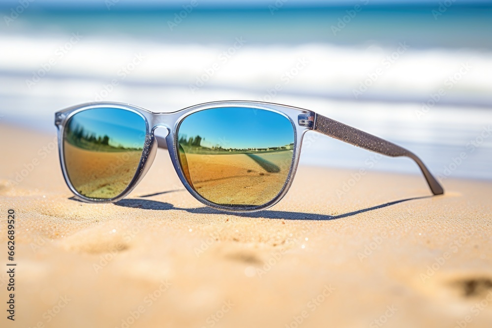 uv protective sunglasses on a bright, sunny beach