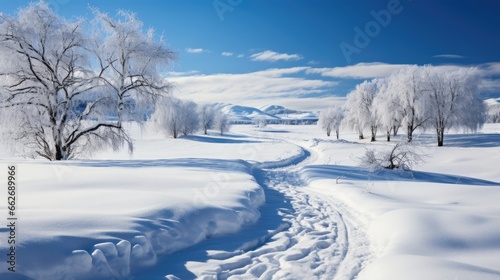 Breathtaking Winter Wonderland with Frosty Trees and Stream © _veiksme_