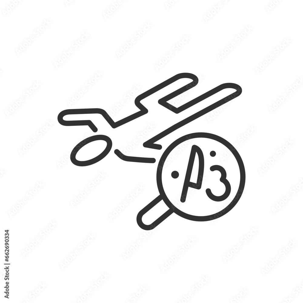 Crime scene. Magnifying glass and evidence, linear icon. Line with editable stroke Crime scene. Magnifying glass and evidence, linear icon. Line with editable stroke