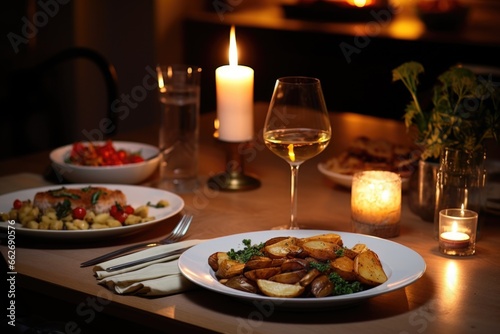 an affordable home-made dinner on a table with candlelight