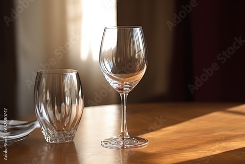 a table setting showing a basic wine glass and a crystal wine glass