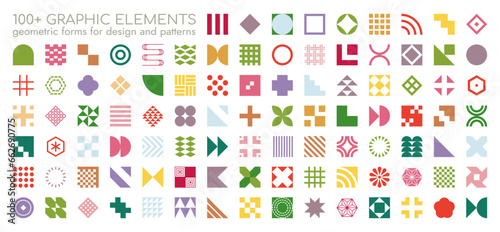 Simple Geometric Design Elements Collection - Modern Abstract and Retro Bauhaus Patterns Set for Creative Projects, Designs, Posters, Branding and Prints. © Takoyaki Shop