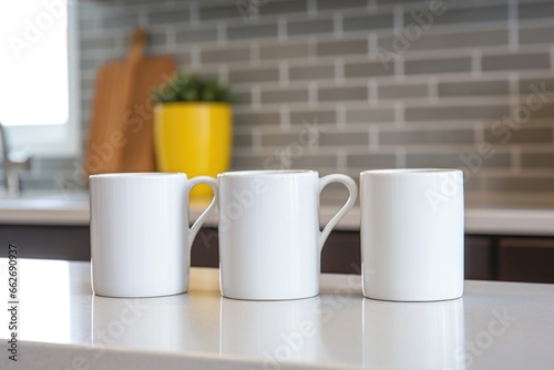 two coffee mugs on a kitchen counter