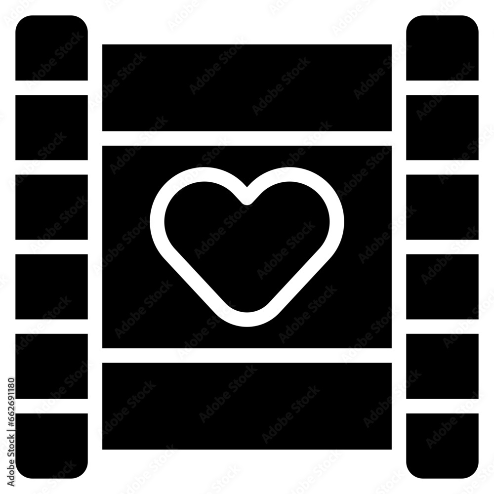 Vector Icon Film, Reel, Film Strip, Entertainment, Love, Heart Vector Icon Film, Reel, Film Strip, Entertainment, Love, Heart