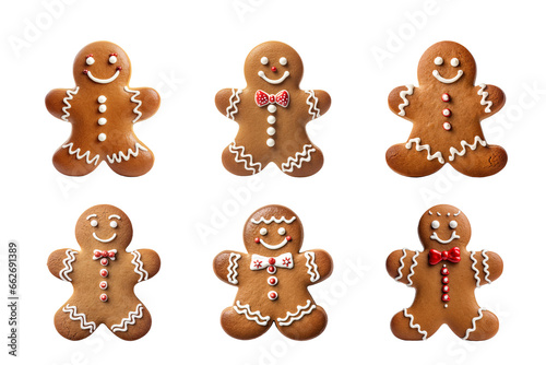 Collection of various gingerbread men cookies isolated on transparent background photo