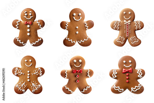 Collection of various gingerbread men cookies isolated on transparent background photo