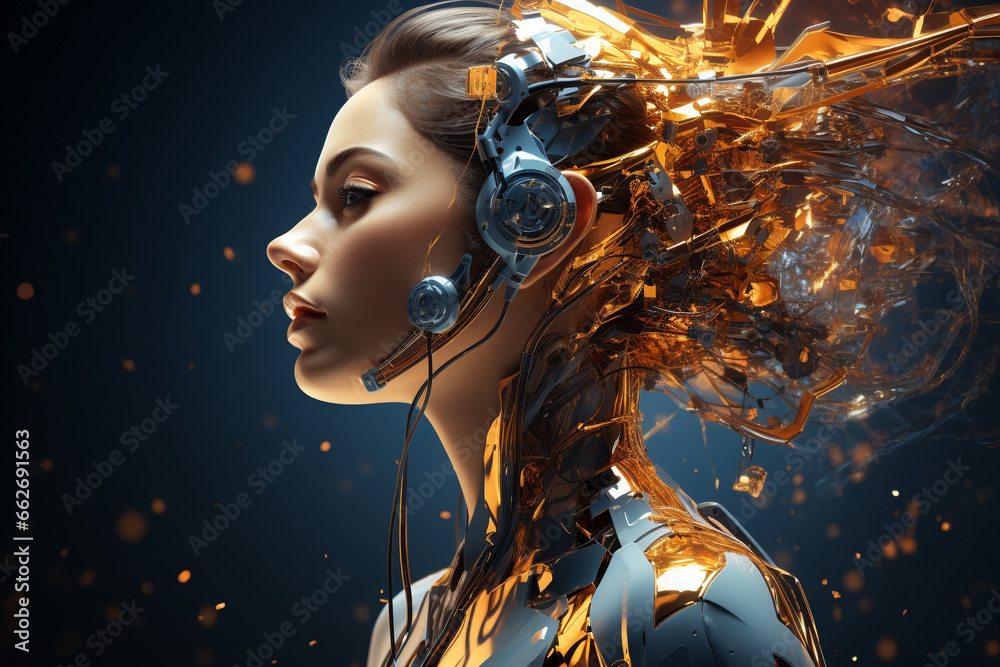 Female humanoid robot, symbolizing the embodiment of artificial intelligence and the cutting-edge advancements in technology. Ai generated Female humanoid robot, symbolizing the embodiment of artificial intelligence and the cutting-edge advancements in technology. Ai generated