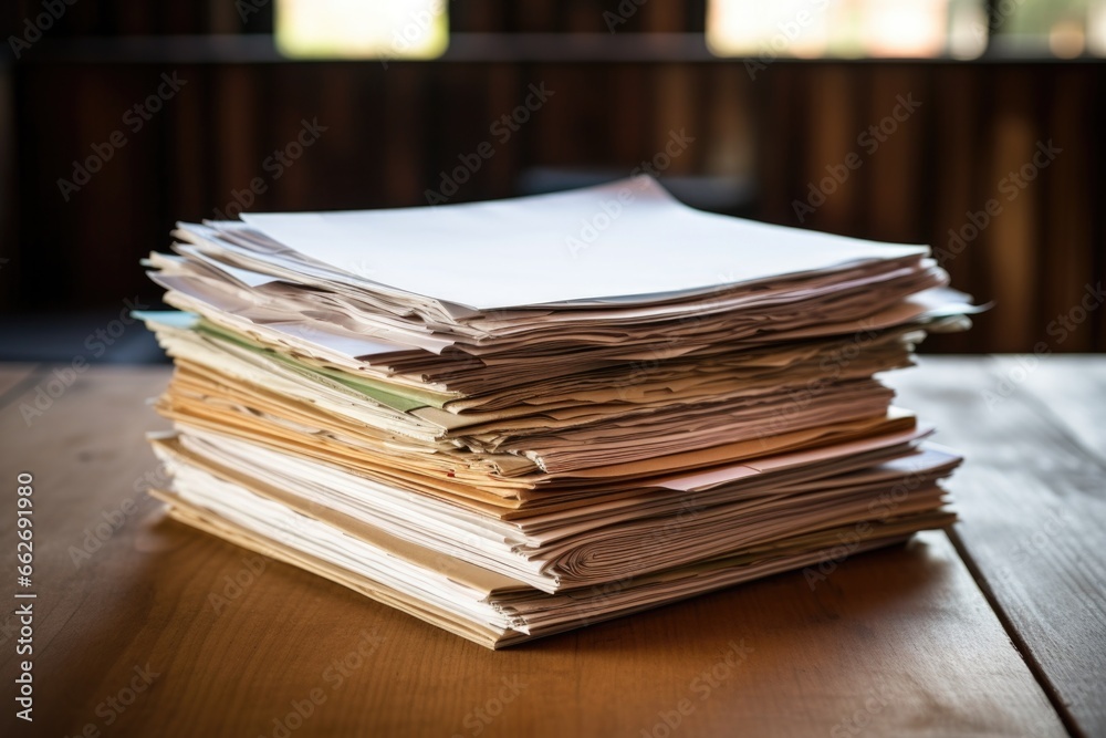 pile of recycled paper on a wooden table pile of recycled paper on a wooden table