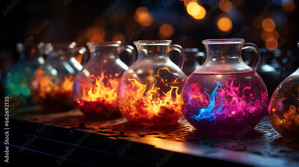 Vibrant Chemical Reactions: Dynamic images of chemical reactions taking place, producing vivid colors and intricate patterns.