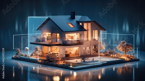 Smart home technology and energy efficient practices for managing and paying household bills maintaining housing standards, 3d rendering. photo