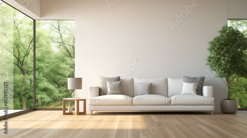 View of living room in minimal style with white sofa