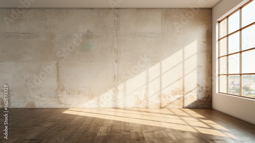 Room with sunlight above left wall in flat style, Generative Al