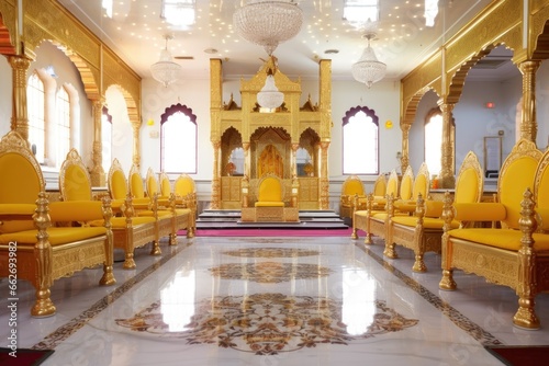 glistening golden thrones in a serene gurdwara