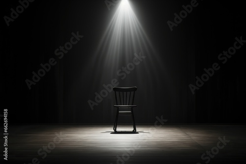 Empty chair in a dark room in the rays of a spotlight.